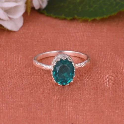 Women 925 Silver Oval Cut Aquamarine Quartz Designer Engagement Ring Gift