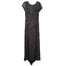 Adrianna Papell Women's Navy Scoop Back Sequin Gown Size 10