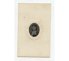 TINTYPE STUDIO PORTRAIT LADY W/ 2 CROSSES, GEM SIZE PLATE, PERIOD MAT