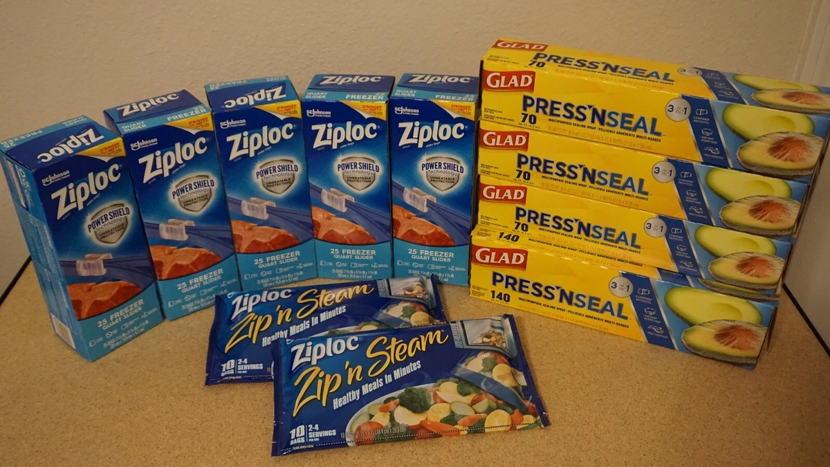 Ziploc & Glad Lot - Quart Freezer Bags , Press'N Seal Wrap & Zip'n