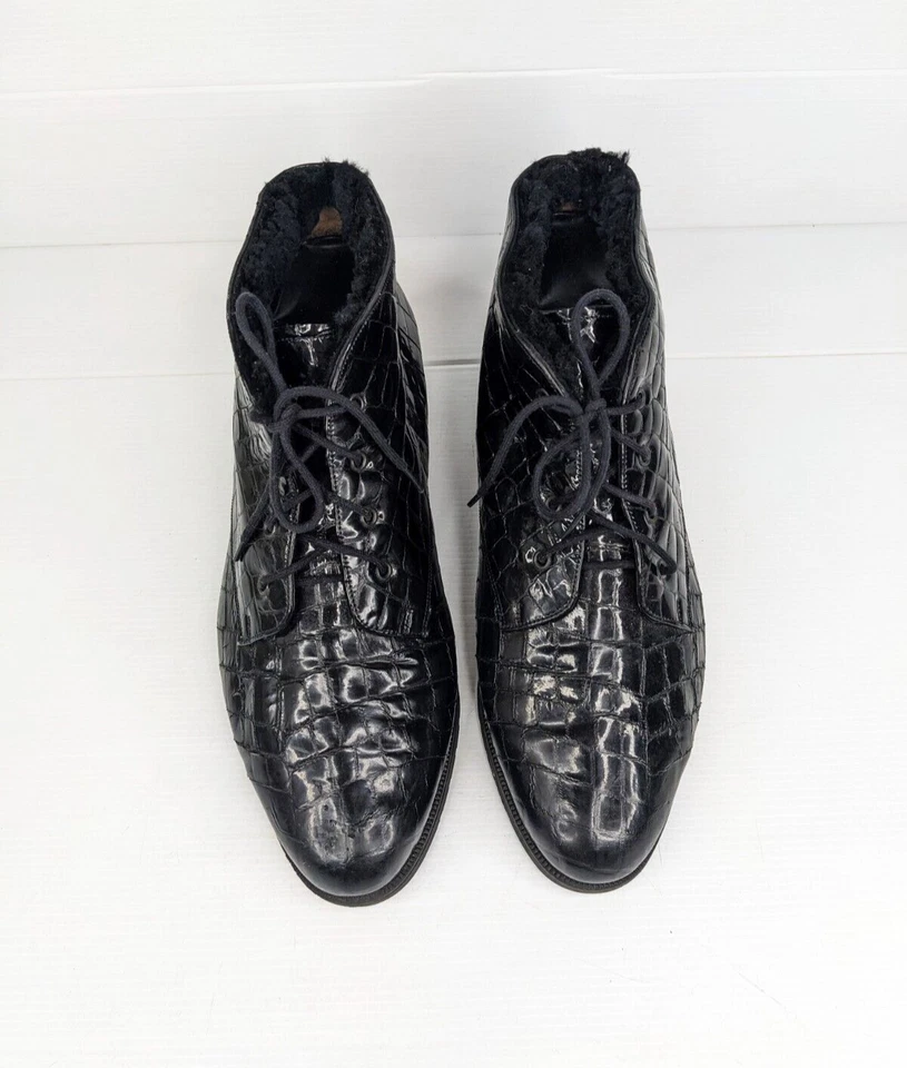 Botines GABOR Animal Charol Negro Años 80 Vintage Talla 8 Cordones Foto 2 de 4