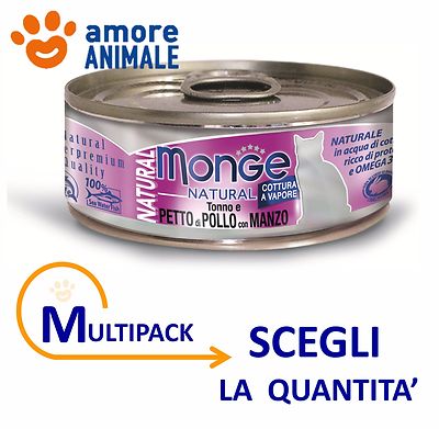 MULTIPACK Monge Cat NATURAL - Nassfutter Tonno & Hähnchenbrust mit Rind 80 g