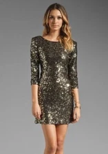  MM COUTURE by MISS ME - XS (0-2) Black & Gold Sequin Cocktail Dress $108 (H)