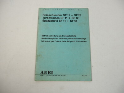 AEBI SF 11 12 milling centrifuge operating instructions spare parts list 1988 Mode d emploi