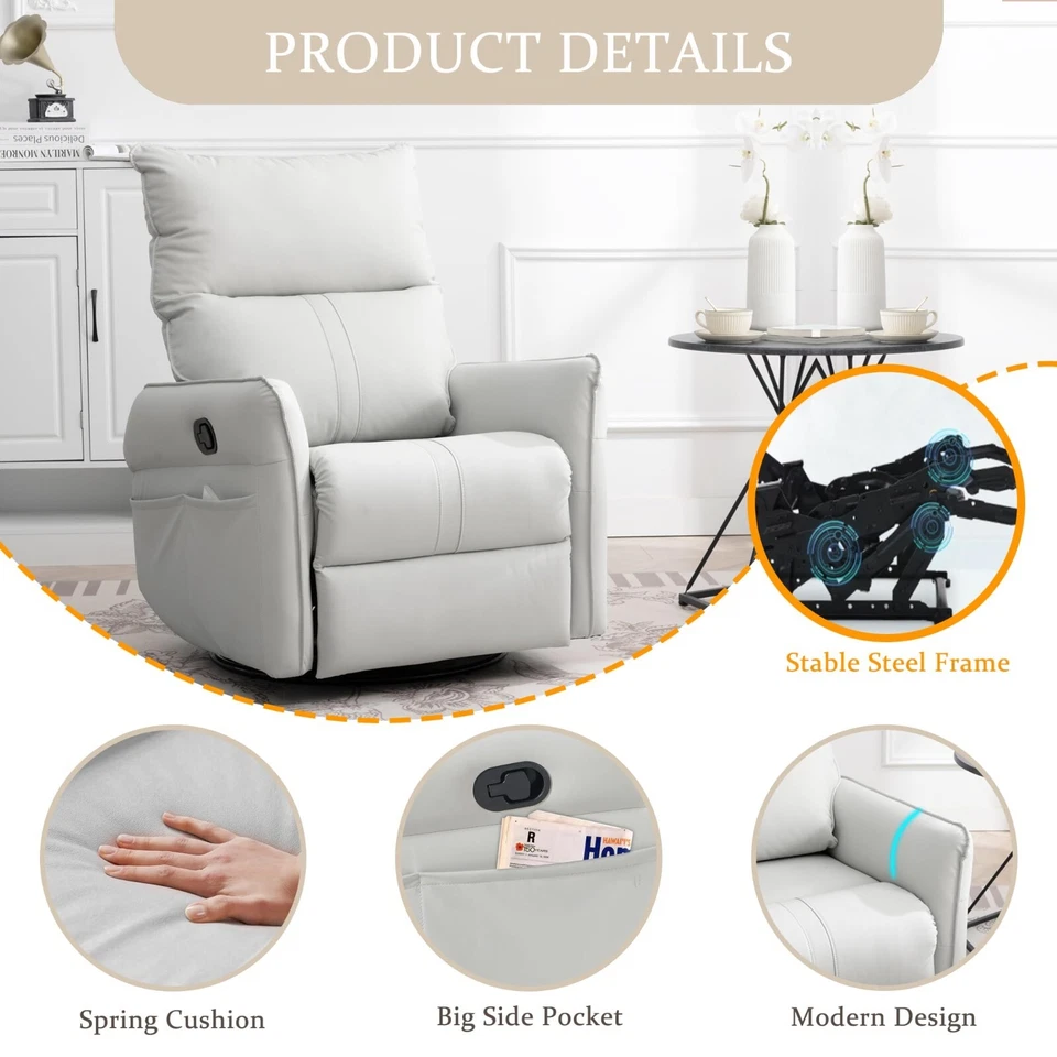 Silla reclinable basculante giratoria manual 360° mecedora silla planeadora infantil cuero PU Foto 4 de 4