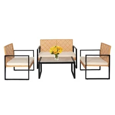 Outdoor furniture 4pc rattan conversation sofa set with glass table suitable