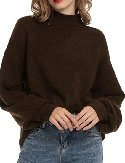 brown mock neck sweater women's
