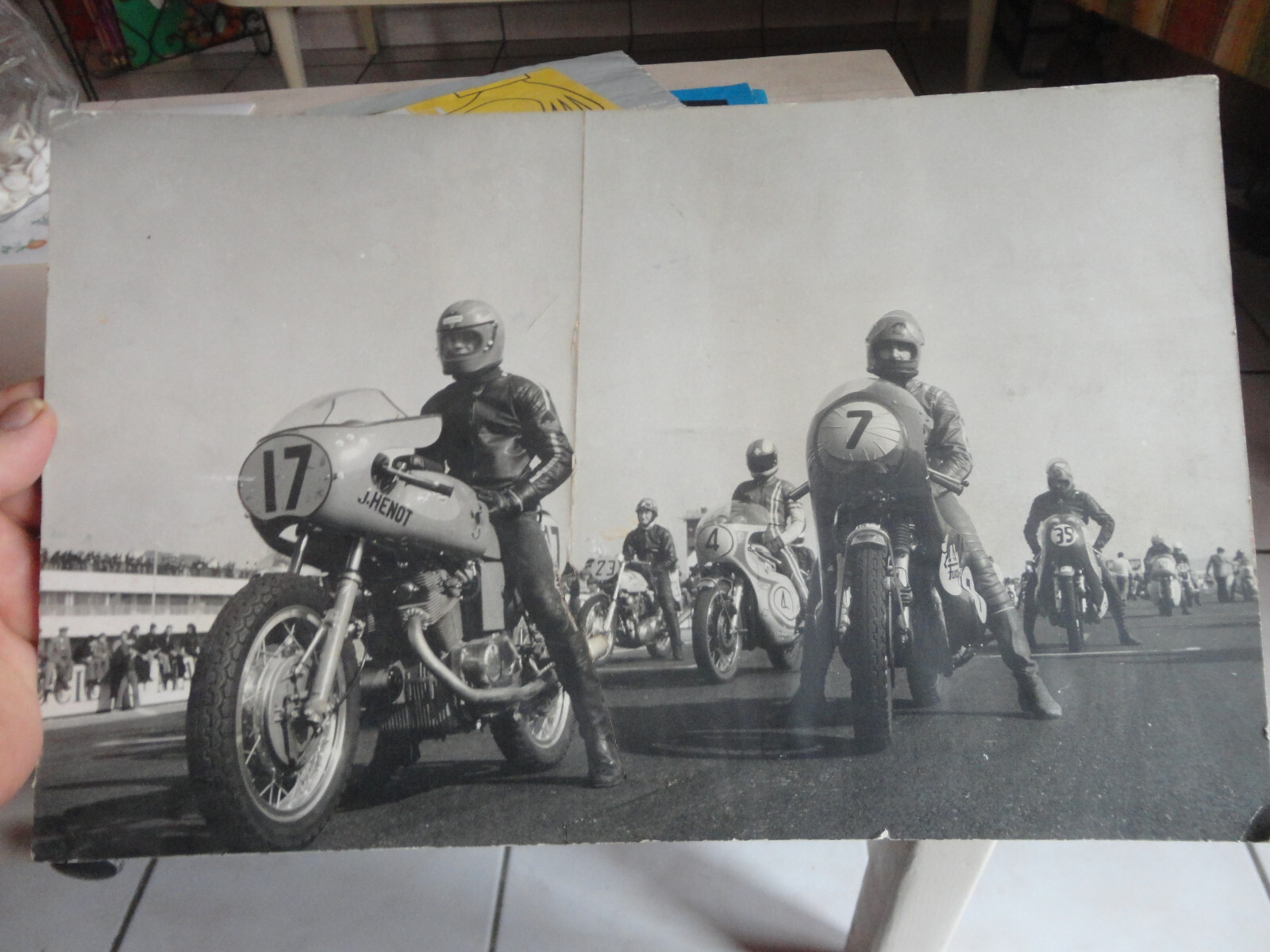 ancienne grande photo bol d'or moto circuit a identifier 40 cm sur 26 cm