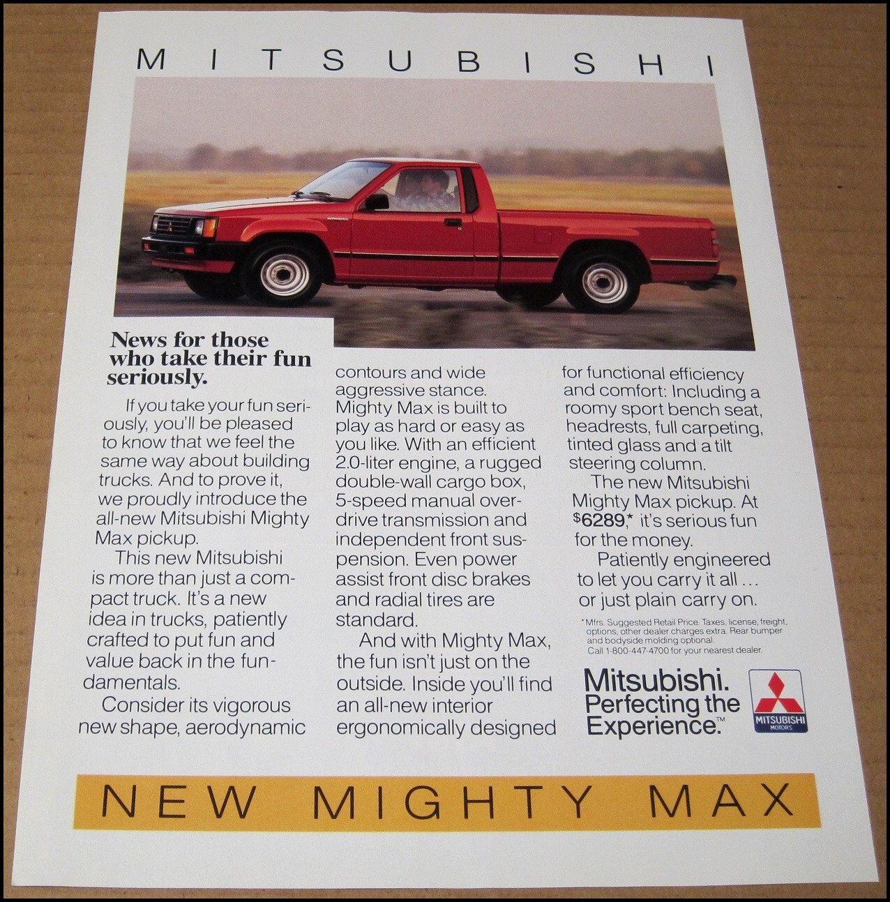 1987 Mitsubishi Mighty Max Print Ad Car Truck Auto Advertisement Vintage Pickup