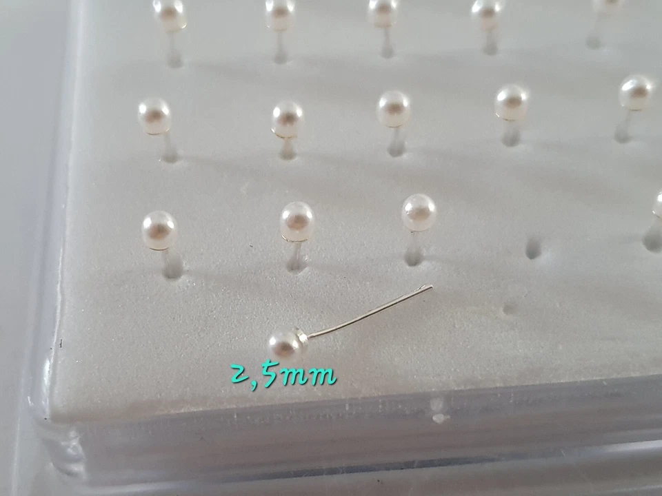 Piercing naso nasini perla bianca punto luce asta pieghevole argento orecchino - Immagine 2 di 3