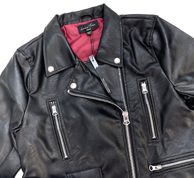 Love Tree Full Zip Snaps Pockets Faux Leather Jacket Womans M Black NWT