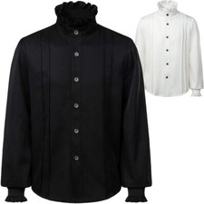 Men Shirt Top Gothic Steampunk Victorian Punk Vintage Retro White Black New