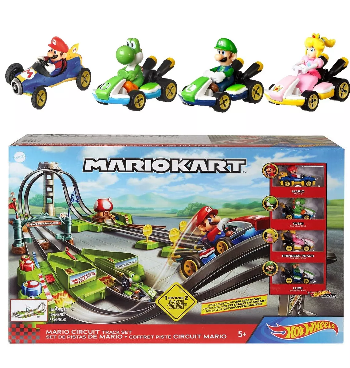 Hot Wheels Mario Kart Circuit Track Set + Yoshi Princess Peach Luigi  DIE-CAST ✓✓ 887961904475