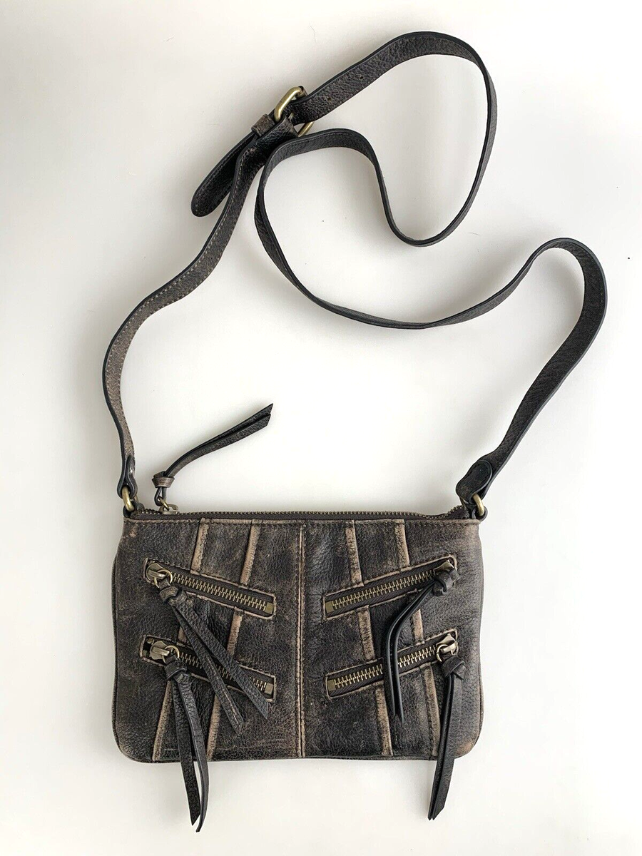 Andrew Marc Crossbody Purse Pebbled Leather Distressed Brown Bag Zippers