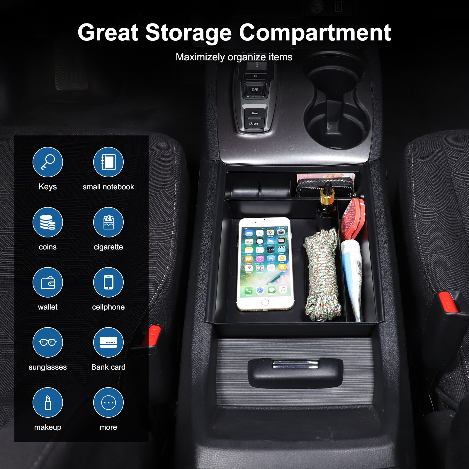 Car Center Console Armrest Box Storage Box Tray For Honda Pilot 2015-2022