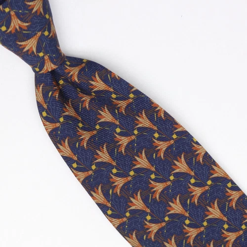 John G Hardy Mens Silk Necktie Blue Orange Yellow Floral Print Made in Italy