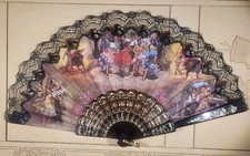 Spanish Flamenco Bull Fighting Dancing Gilded Plastic Fan With Black Lace Trim