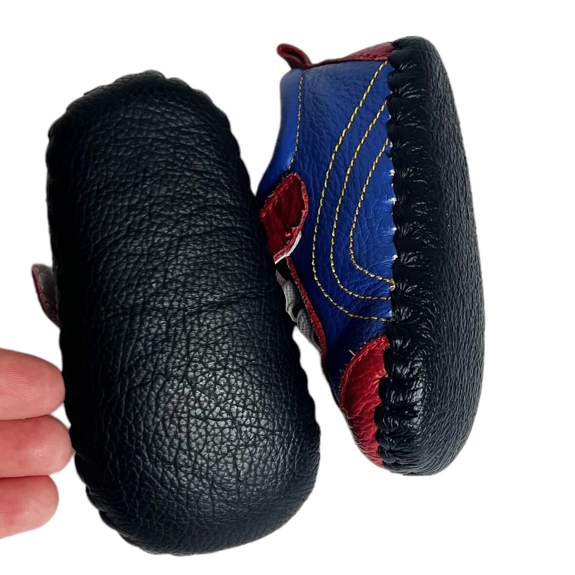 SAOLA Sneakers mocassino Jemos nuovo con etichetta bambino taglia 6 9 mesi rosso blu pelle suola morbida