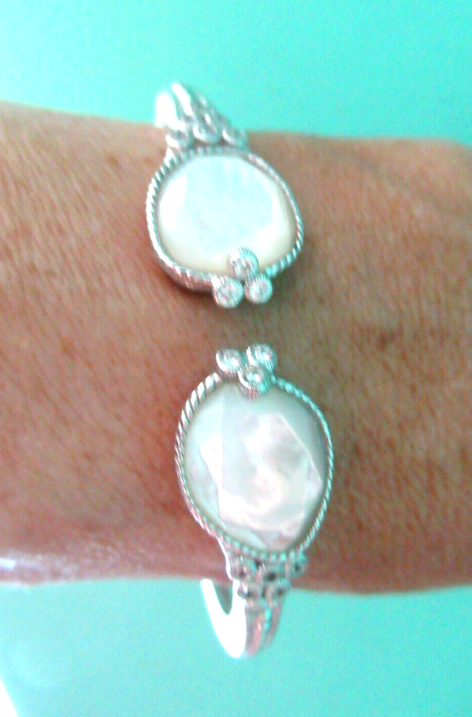 Judith Ripka New Sterling Silver MOP & Diamonique CZ Bracelet Sz AVG JR Box*