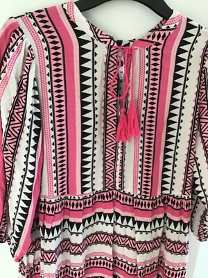 sommerkleid tunika ever me 38 schwarz pink weiss ethno folkolre boho festival