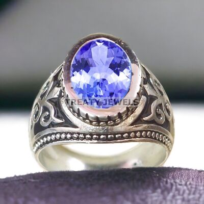 Tanzanite Oval Cut Gemstone With 14K Solid White Gold Ring For Men's #A578