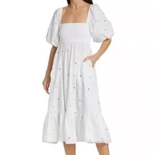 $575 New Rhode Eloise Cotton Dress in White Mirror Sz Large