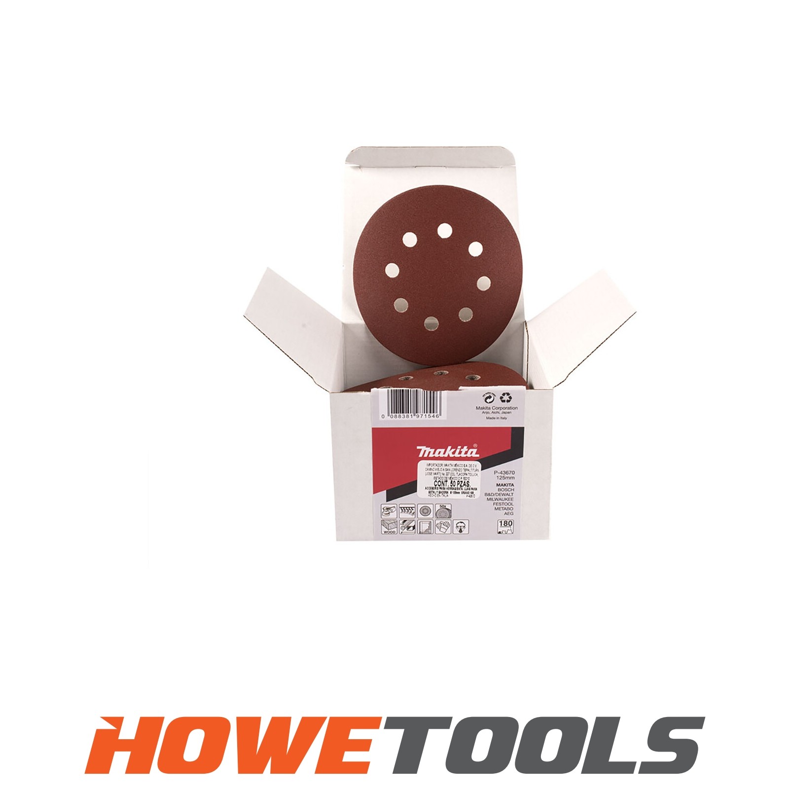 MAKITA P-43670 (pkt of 50) Red sanding discs 125mm x 180g