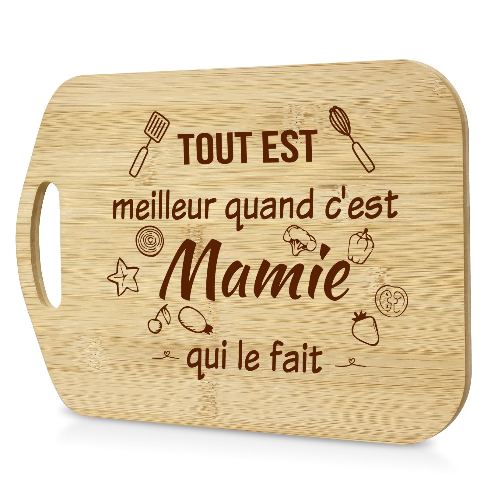 Planche à Découper Cadeau Mamie en Bambou Naturel Épais XL 38x28cm