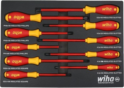 Wiha 32080 10 Piece Insulated SoftFinish Cushion Grip Screwdriver Tray Set