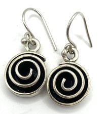 Sterling Silver / 925 Spiral Swirl Round Circular Dangle Drop Maze Earrings