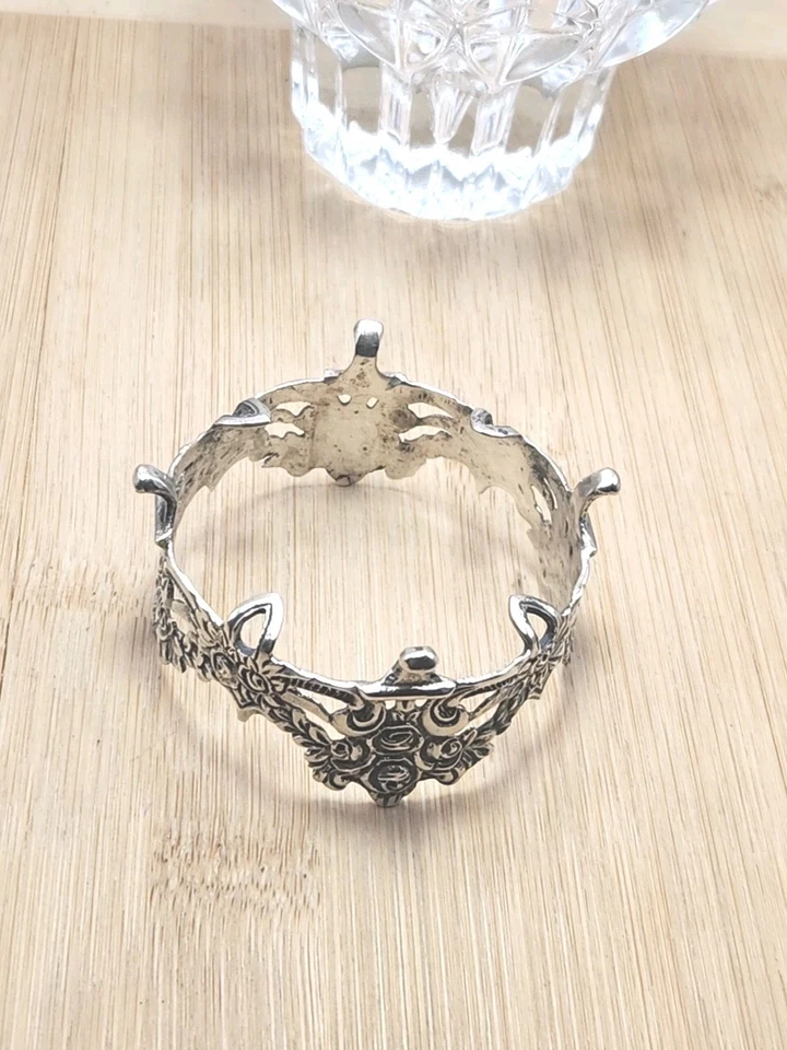 Antique 835 Silver & Lead Crystal Candle Holder, Flower Rose Design Legged  - Image 3 of 4