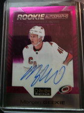 2020-21 O-Pee-Chee Platinum Morgan Geekie Rookie Auto Matte Pink /99 Rookie Card. rookie card picture