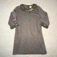 Z... Charcoal Gray Sequin Peter Pan Collar Shift Dress XXL 3/4 Sleeve Party