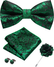 Paisley Pre-tied Bow Tie and Pocket Square Cufflinks Lapel Pin Sets for Men 4PCS
