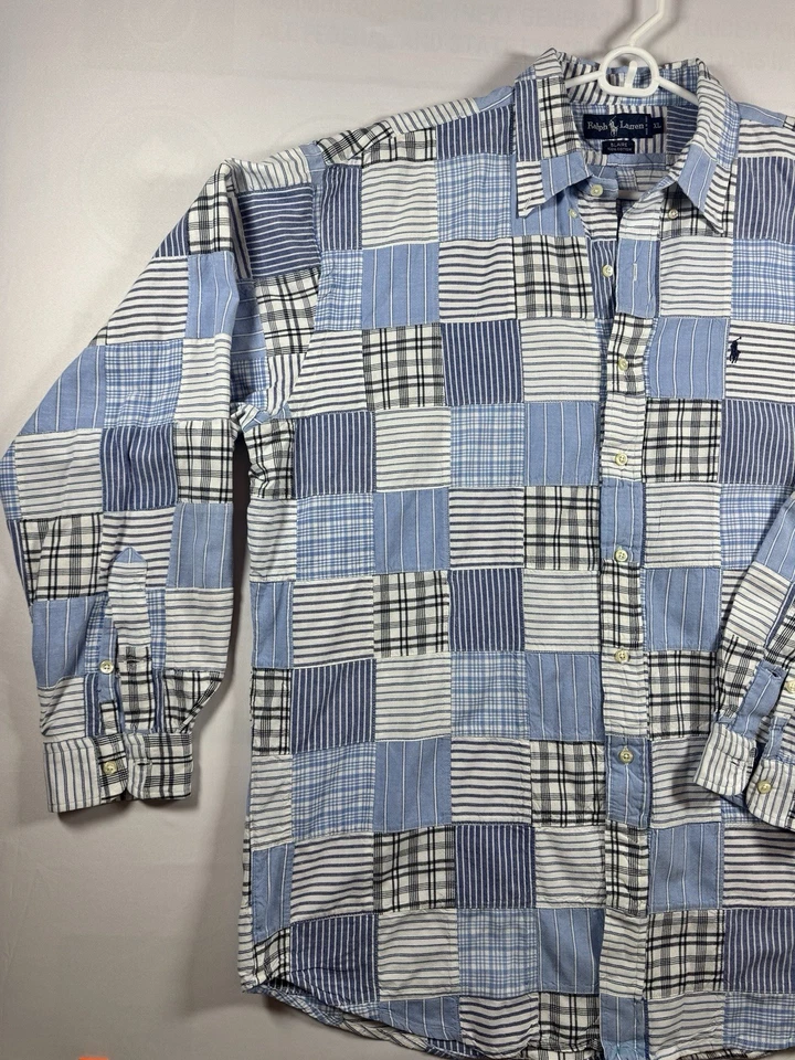 Ralph Lauren Blair Para Hombre Madras Patchwork Camisa Abotonada Azul Algodón Talla XL Foto 4 de 4