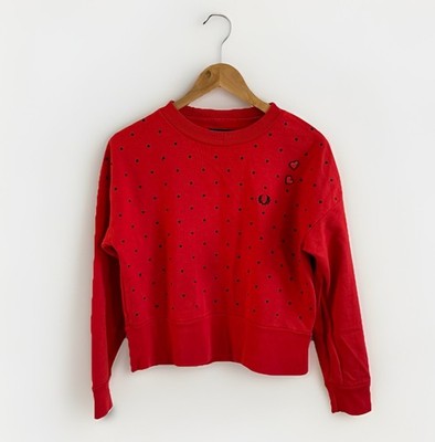 Fred Perry x Amy Winehouse Sweatshirt Womens UK 6 Red Spotted Jumper Sweater