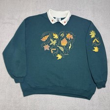 Vintage Gopher Sport Collared Sweatshirt Women  s XL Green Floral Print USA Made