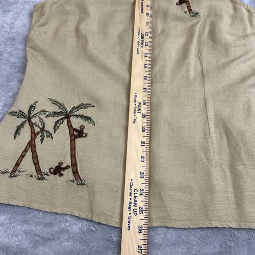 Womens Linen Blend Set Beaded Monkey Embroidery Top and Capri Pants Set Tan 10 - Bild 5 von 14