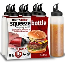 16oz Squeeze Bottles for Sauces - Leak Proof Snap Cap, Plastic Condiment Bott
