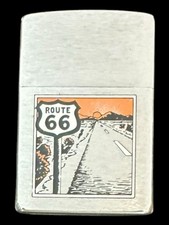 Vintage 1995 Route 66 Zippo Lighter Brushed Chrome Made in USA Highway