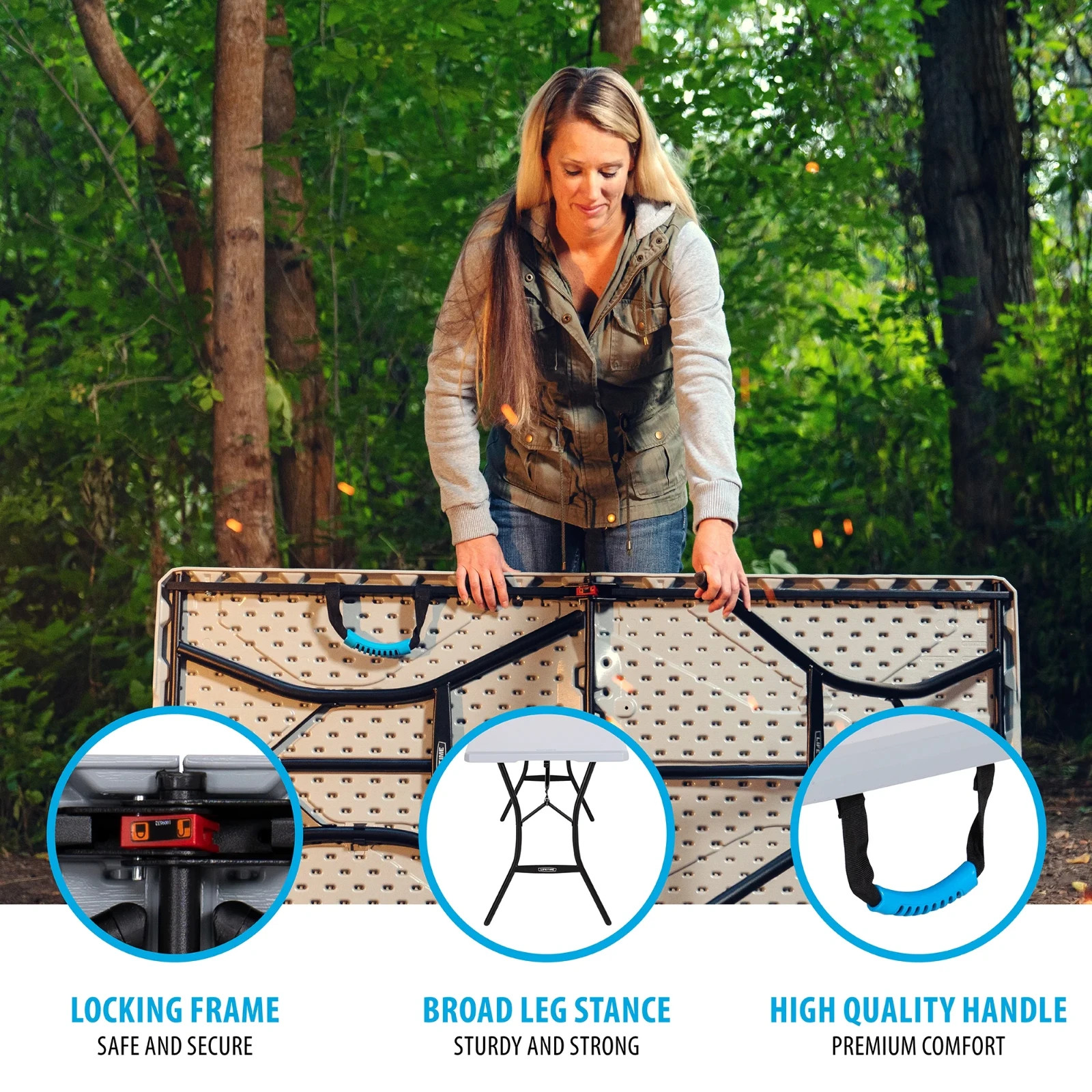 NEW! Lifetime 5 Foot Rectangle Fold-in-Half Table, Gray, 60.3" x 25.5", 80861