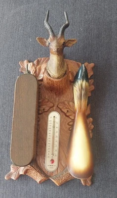 Ancien Valet d'Entrée Mural Thermomètre Brosse Chausse-Pied style chasse Vintage - Photo 1/4