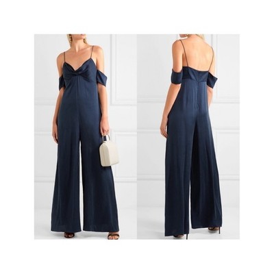 Zimmermann Navy Off-Shoulder Wide-Leg Jumpsuit