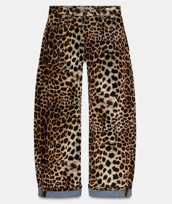 ZARA WOMAN FLOCKED ANIMAL PRINT TROUSERS ZW COLLECTION LEOPARD
