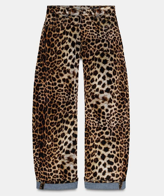 ZARA WOMAN FLOCKED ANIMAL PRINT TROUSERS ZW COLLECTION LEOPARD