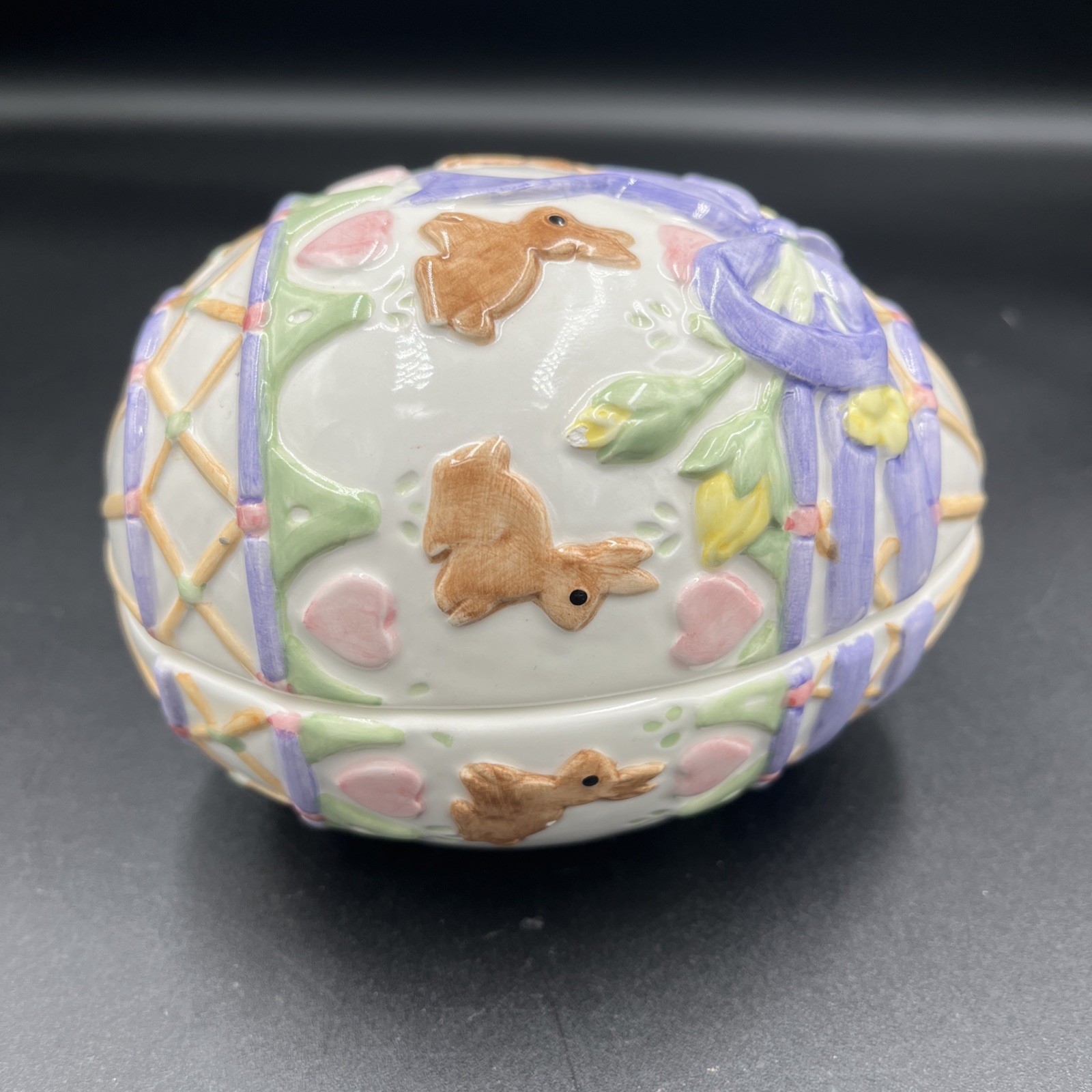 FITZ AND FLOYD "ESSENTIALS," EASTER EGG BUNNIES MONEY BOX TRINKETS CANDY DISH thumbnail 3