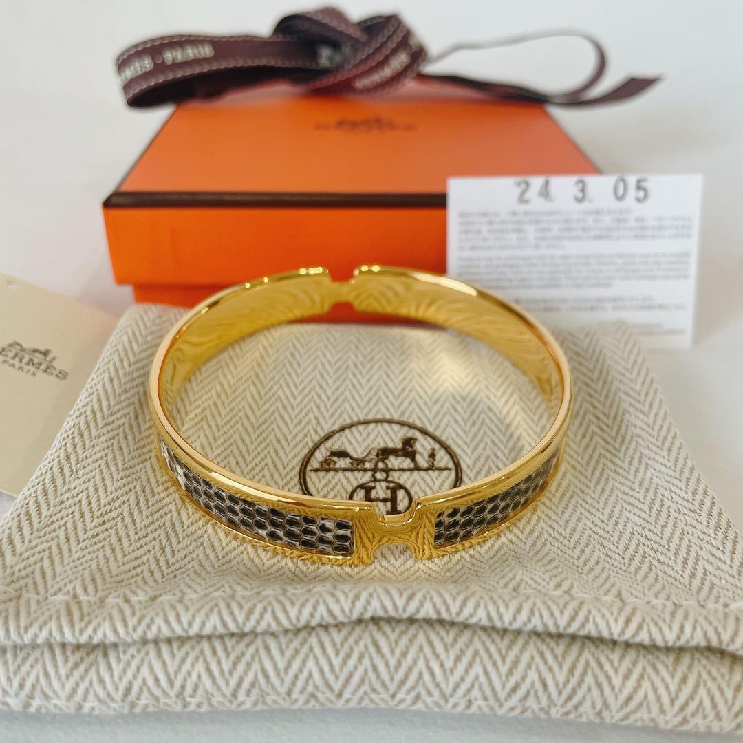 Hermes Oramp Lizard Bangle Yellow Gold Excellent Used No Box 6-8 uses