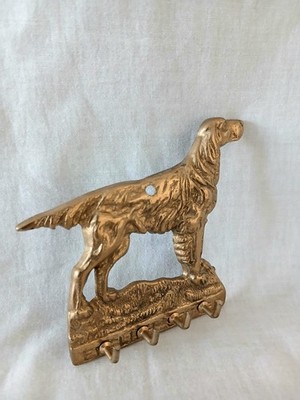 Vintage Wandhaken Plakette massiv Messing englischer Setter Hund