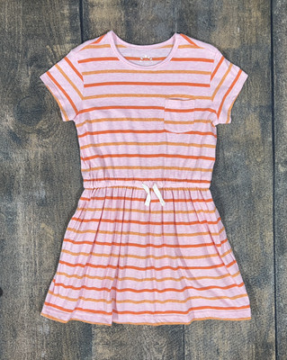 Primary Girls Size 6/7 Drawstring Weathered Dress In Blossom Stripe! Orange  Pink | eBay