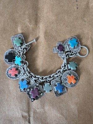 Joan Slifka 12 charm bracelet Crosses silver western double sided
